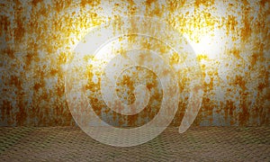 Rusty metal sheet panel and chequer plate floor