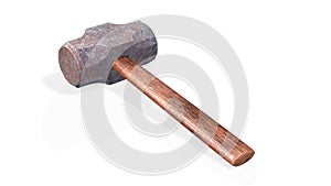 Rusty metal sledge hammer isolated on white background
