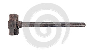 Rusty metal sledge hammer isolated on white background. Old rusty sledge hammer photo