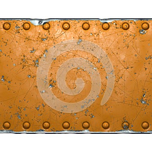 Rusty metal strip with rivets on the center against on white background 3d