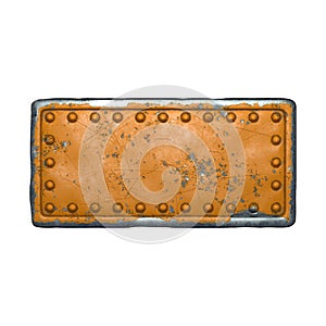 Rusty metal strip with rivets on the center against on white background 3d