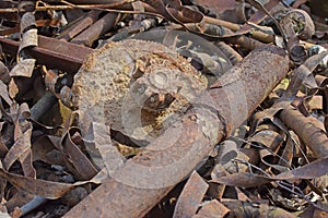 Rusty metal waste lying unsorted in a heap