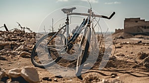 Rusty Mountain Bike In Desert Urban Exploration And Consumer Culture Critique photo