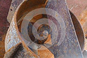 Rusty in the nozzle and the rudder of the ship, which stands in the dry dock