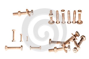 Rusty nut and bolt isolated on white background.