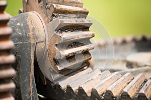 Rusty and oily water gate gear.