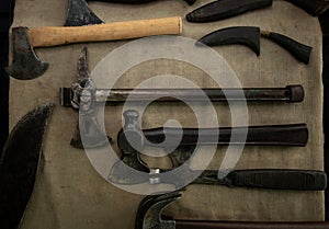 Rusty old axe europe design . vintage tools