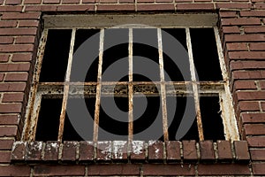 Rusty Old Barred Window With Black Background