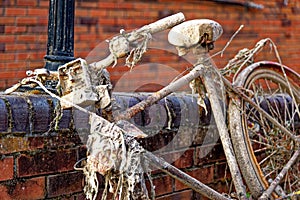 Rusty old bike taking out from a canal