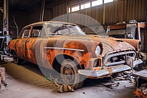 rusty old car before restoration process begins