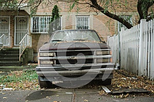 Rusty old Chevrolet truck, in Crown Heights, Brooklyn, New York