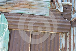 Rusty old corrugated metal wall texture