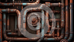 Rusty and old industrial background made up of pipes and pipeworks.