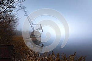 Rusty old industrial dock cranes at Chernobyl Dock, 2019