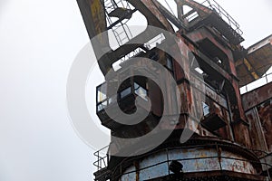 Rusty old industrial dock cranes at Chernobyl Dock, 2019