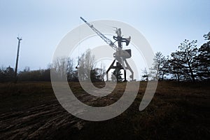 Rusty old industrial dock cranes at Chernobyl Dock, 2019