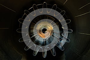 Rusty old jet engine closeup as background