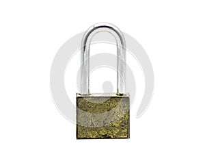 A rusty and old lock isolated on a white background