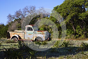 Rusty Old Pick Up Truck in an Old Field in Hill Country, Texas