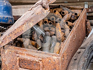 rusty old rusty metal box with ammunition