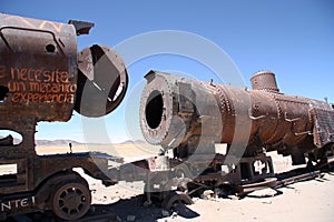 Rusty old steam locomotives at Train Cemetery, Bolivia