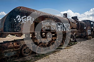 Rusty old steem train at train cemetery in Bolivia