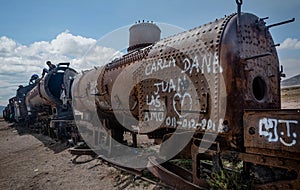 Rusty old steem train at train cemetery in Bolivia