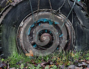 Rusty old truck wheel