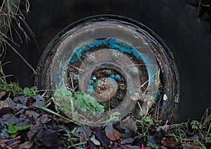 Rusty old truck wheel