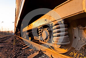 Rusty old wheel of a freight train