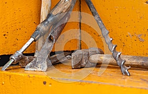 Rusty, old, worn out carpenter tools for domestic farming