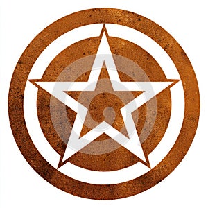 Rusty Orange Star Emblem on White Background