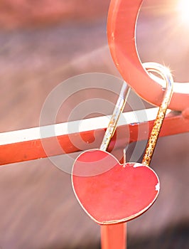 Rusty padlock of heart shape