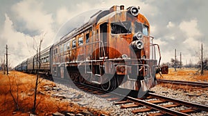 Rusty Paint Artwork: Red Train In The Style Of Adi Granov