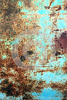 Rusty painted metal texture, old iron surface with shabby cracked paint and scratches, abstract grunge background, textured weathe