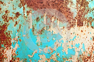 Rusty painted metal texture, old iron surface with shabby cracked paint and scratches, abstract grunge background, textured weathe