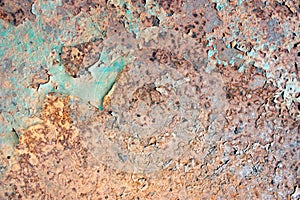 Rusty painted metal texture, old iron surface with shabby cracked paint and scratches, abstract grunge background, textured weathe