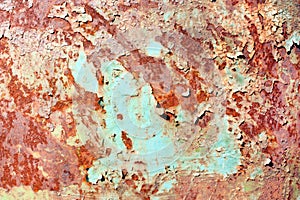 Rusty painted metal texture, old iron surface with shabby cracked paint and scratches, abstract grunge background, textured weathe