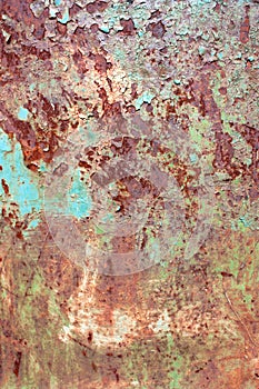 Rusty painted metal texture, old iron surface with shabby cracked paint and scratches, abstract grunge background, textured weathe