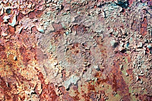 Rusty painted metal texture, old iron surface with shabby cracked paint and scratches, abstract grunge background, textured weathe