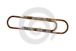 Rusty paper clip isolated on white background