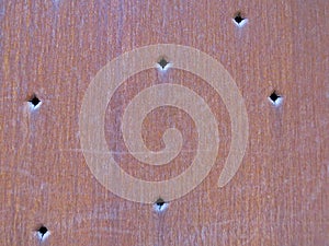 Rusty Plate Metal Panel with Bullet Holes as a Symbol of People Killed by Germany During World War 2 Occupation, September 2018,