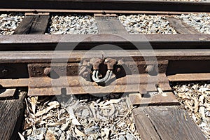 Rusty rail joint detail, with 4 bolt connecting plate