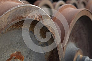 Rusty rail wheel with paint chipping