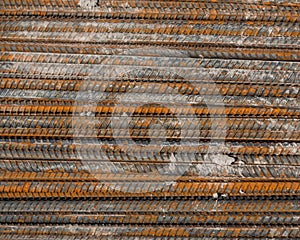 Rusty rebar steel used in construction background