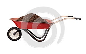 Rusty Red Wheelbarrow with Soil