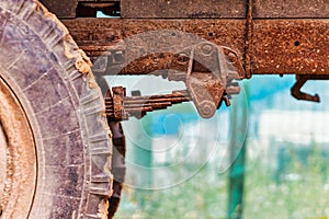 Rusty resora on an old truck close-up. Old rusty car