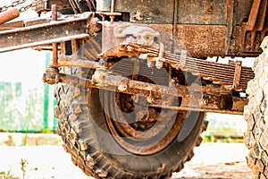 Rusty resora on an old truck close-up. Old rusty car