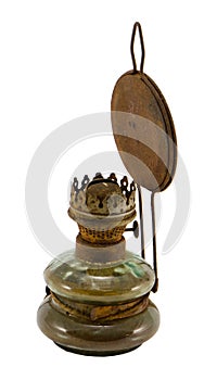 Rusty retro kerosene lamp isolated on white