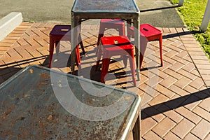 Rusty Retro Metal Chairs Tables Outside